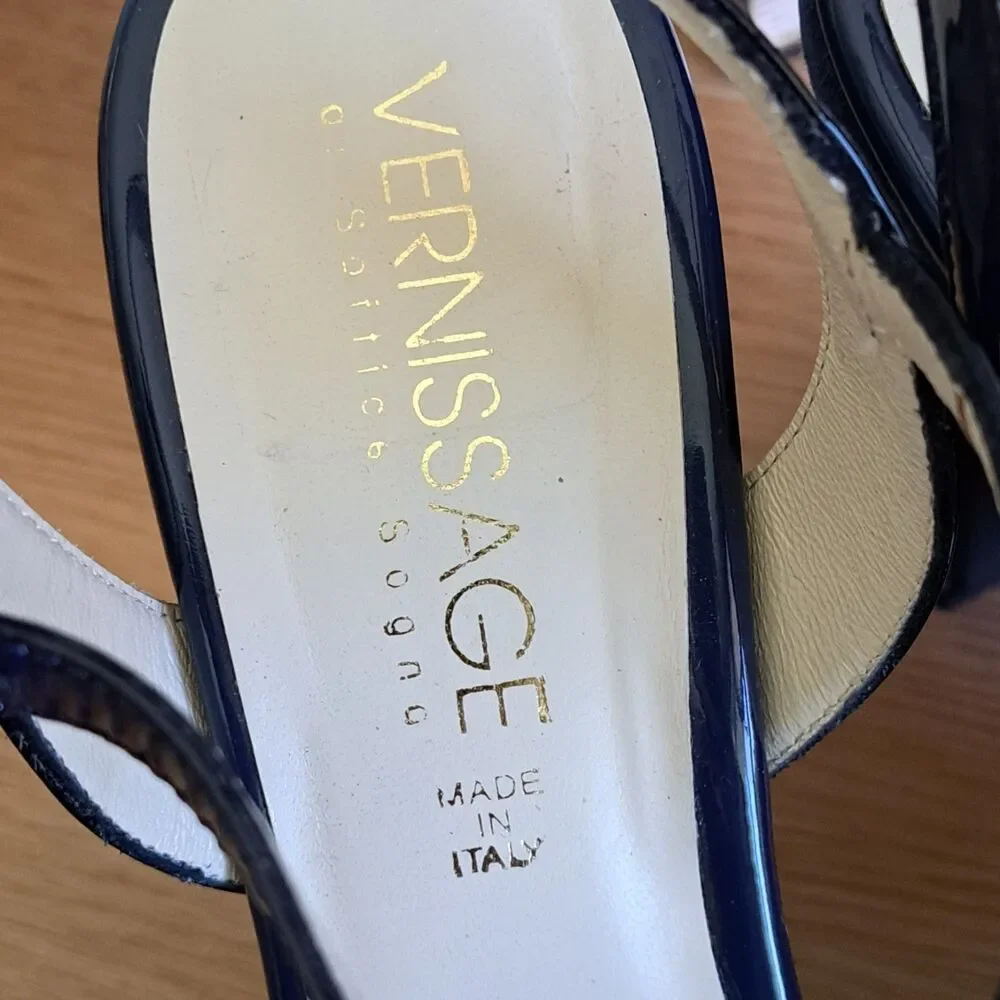 Vernissage Blue Suede Sandals Leather Slingback Heels Womens 9 US 39 EU T-Strap